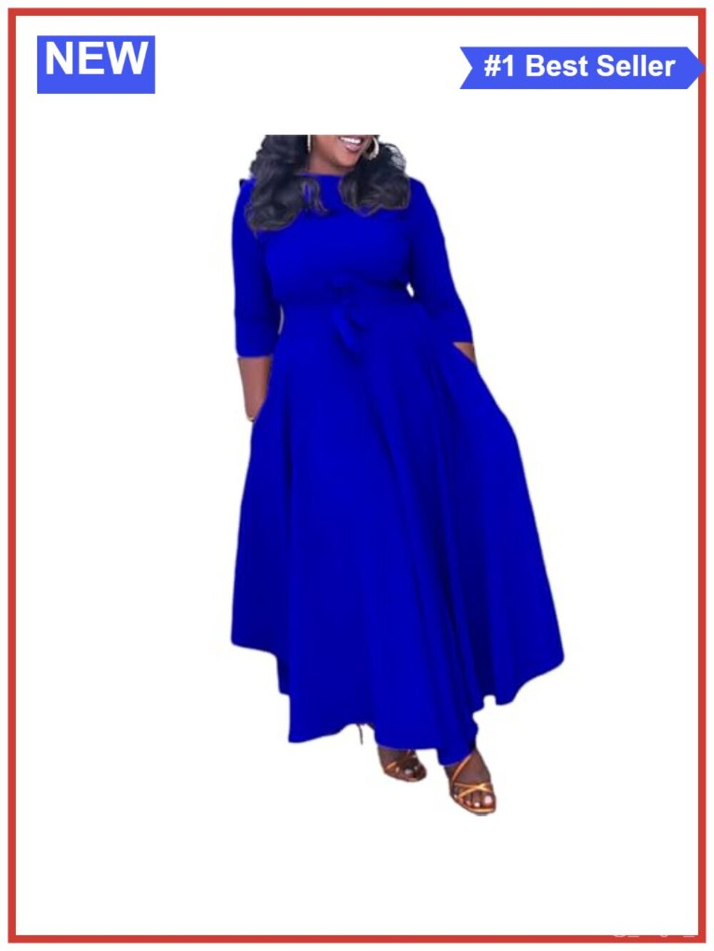 Plus Size Maxi Dress 3/4 Sleeve Flowy Casual Asymmetrical Hem